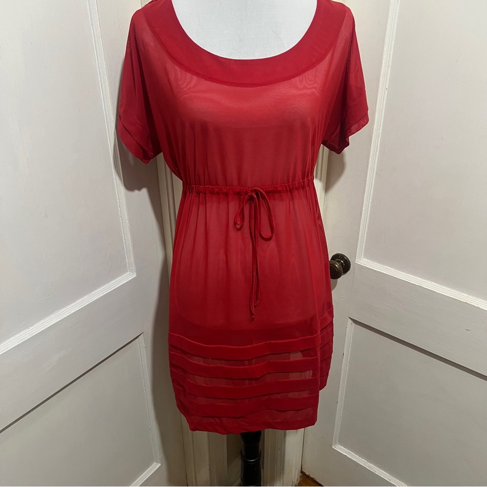 Anne Cole Vibrant Red Sheer Swim Suit Cover Up Dress Womens Mediun